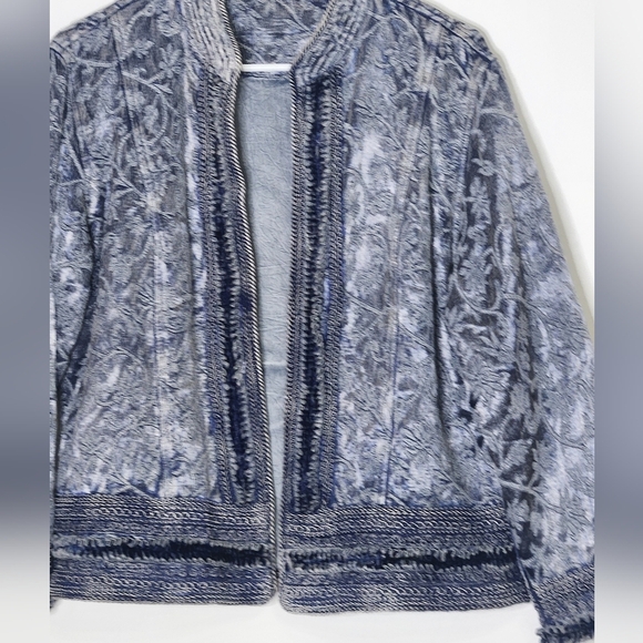 CHOICES Blue Floral Embroidered Embellished Trim Tapestry Jacket size PL PETITE - Picture 9 of 16